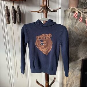 Navy Blue Bear Hooded Knit Cotton Sweater size 10 youth